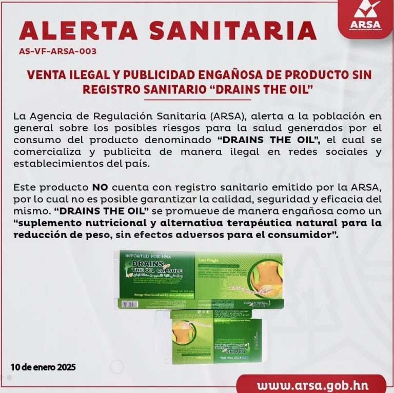 ARSA emite alerta sanitaria sobre “Drains The Oil» por riesgos a la ...